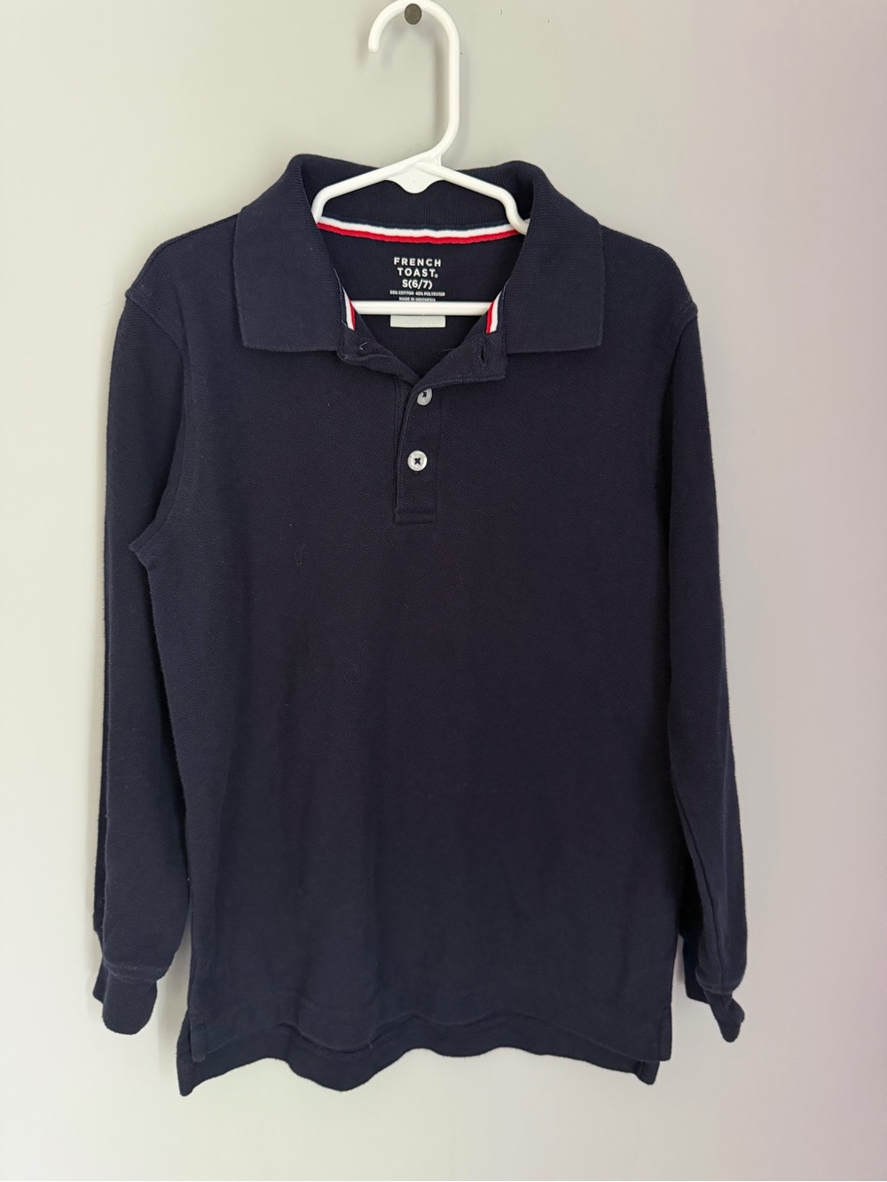 French Toast Boys Navy Long Sleeve Polo Shirt Size 6/7 School Uniform